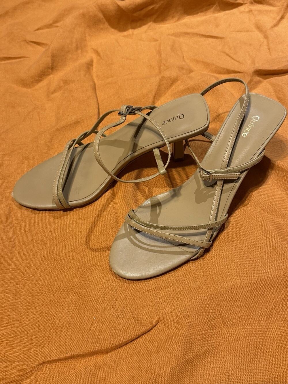 Quince Women’s Italian Leather 70mm Strappy Heel Cashew Nude Tan Size 8
